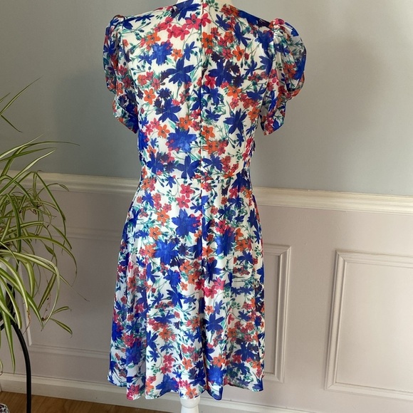 Calvin Klein Women's Puff-Sleeve Midi Dress, Atlantis Multi Size 6 Floral - Picture 9 of 14
